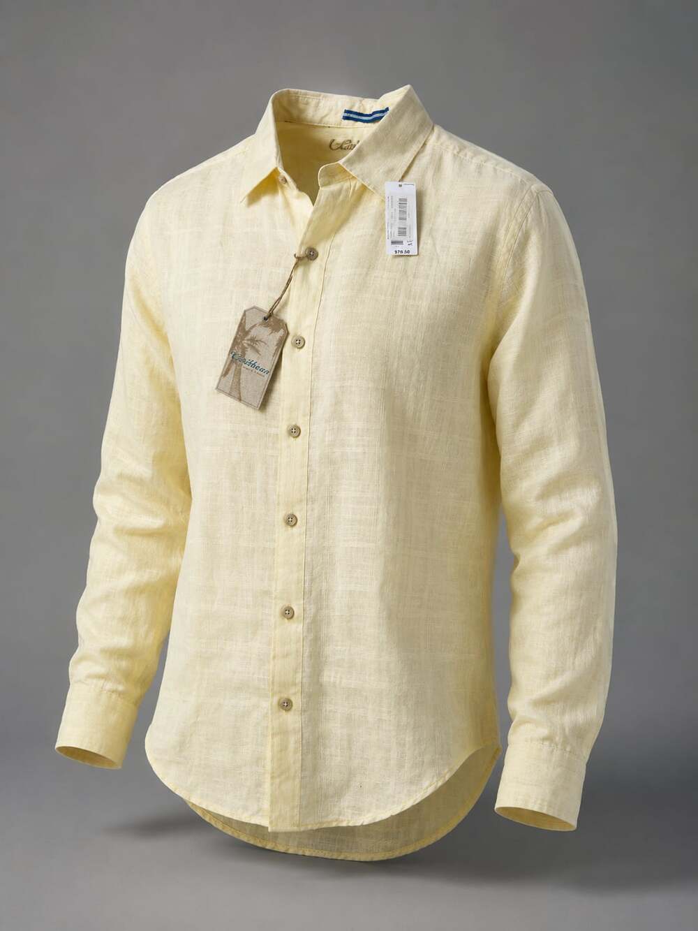 Caribbean Joe Roundtree & Yorke Men's Long Sleeve Yellow Textured Button-Down Sh